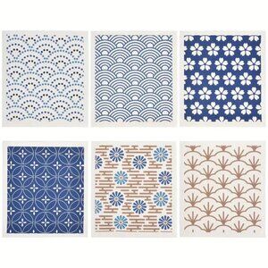 NEW Set of 6 Swedish Dishcloths - Plum Blossom Japanese Style Reusable Cloth